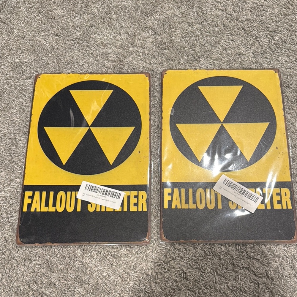 Vintage Fallout Shelter Metal Signs - Yellow and Black